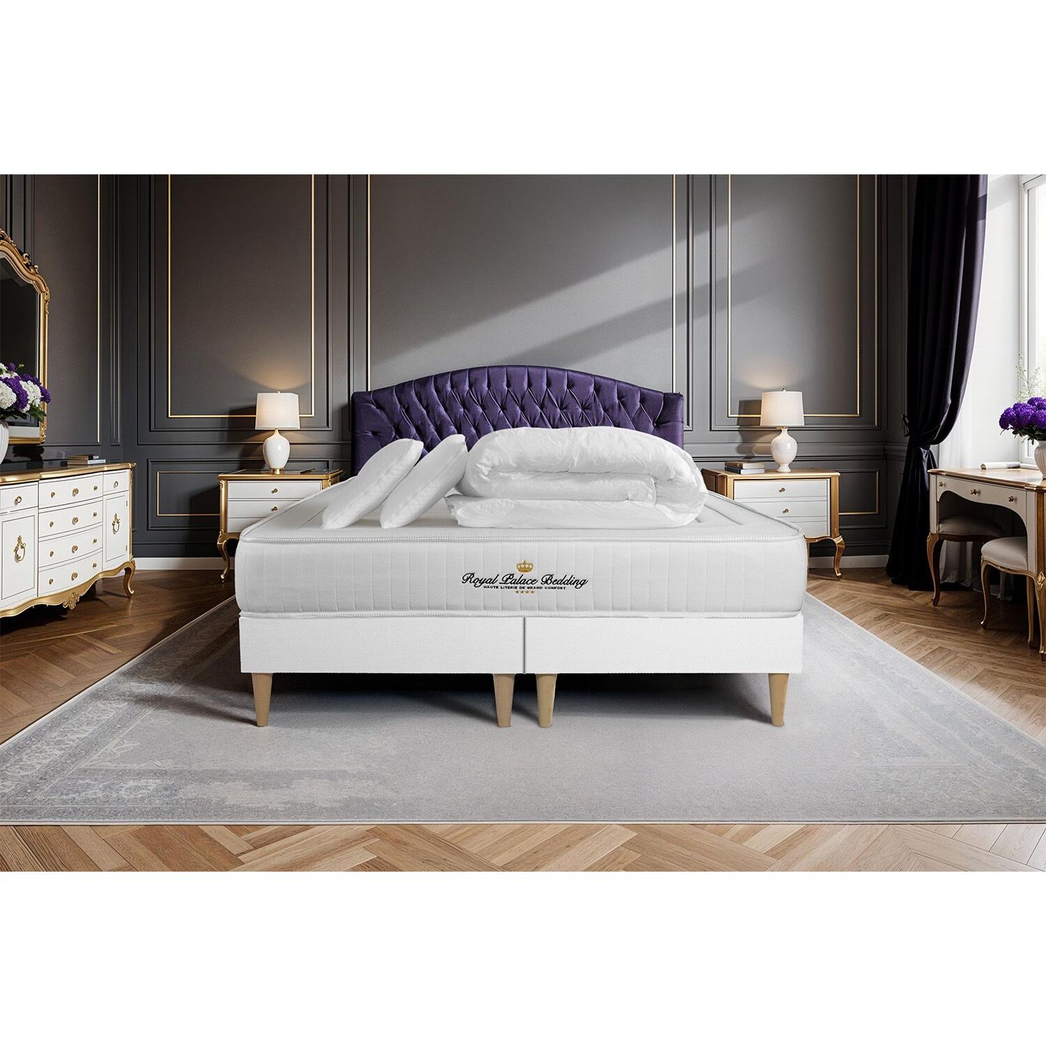 Pack matelas à mémoire de forme Nottingham + sommier + 2 oreillers de mémoire de forme + 1 couette 250 grammes + Sommier Tapissier multi-lattes cm d'épaisseur - Matelas à Mémoire de forme de 20cm d'épaisseur