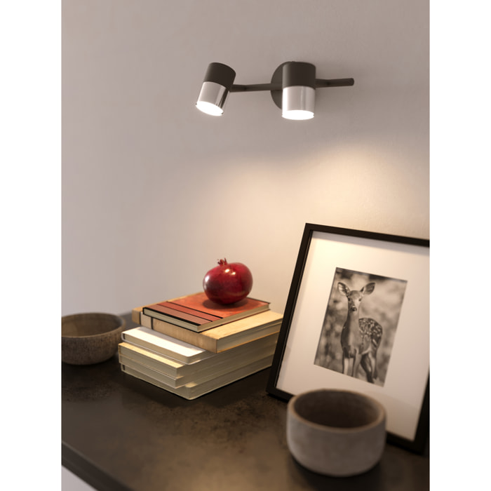 Forlight Focos Cloc Double Negro - Iluminación Moderna para el Hogar, Aluminio Resistente, Personalizable con Bombillas, Diseño Elegante y Funcional, Serie Cloc Double