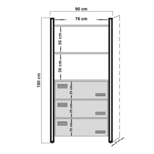 TALI - Bibliothèque industrielle avec tiroirs - bois et noir