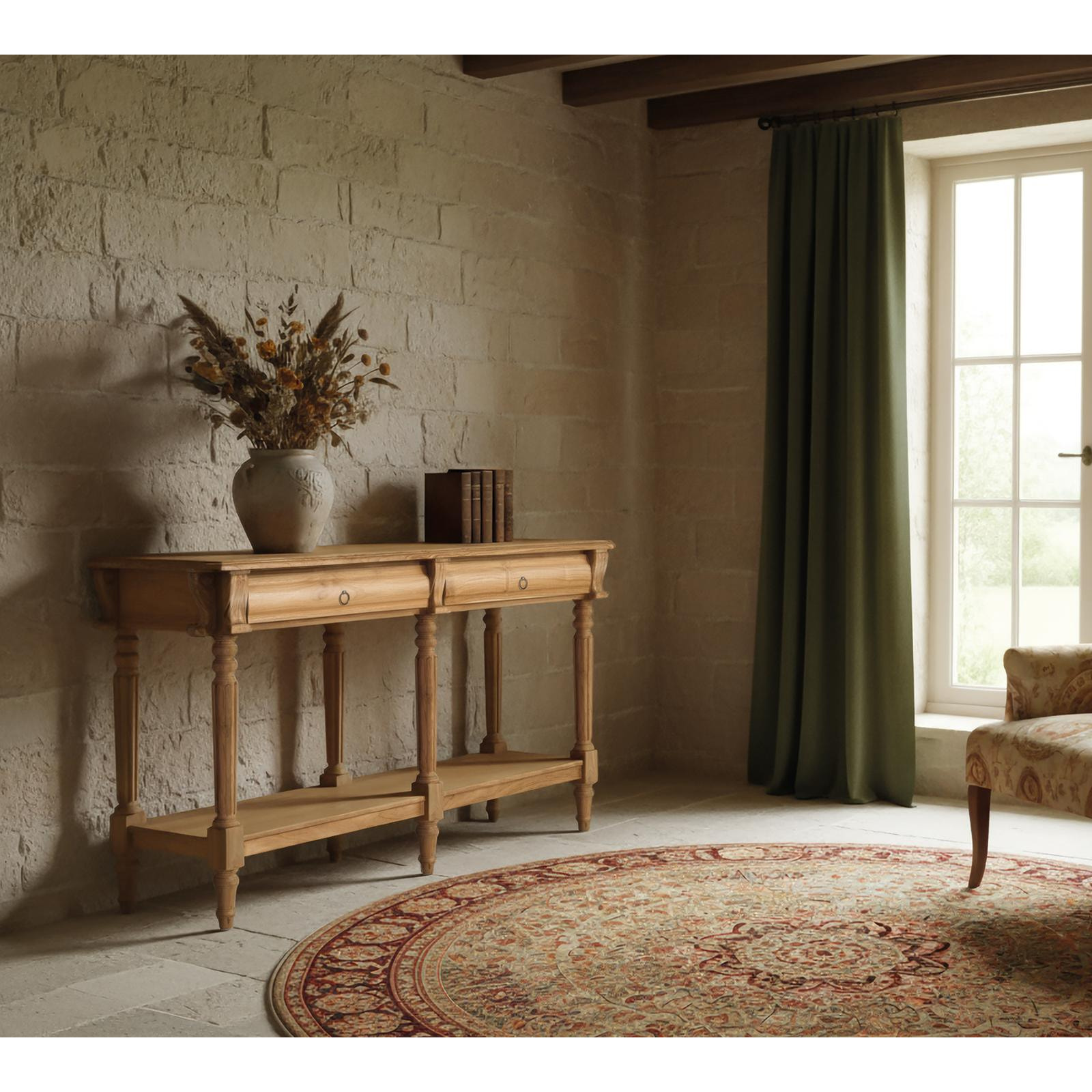 Consola de Madera de Teca 151 Cm Estilo Clásico Contemporáneo