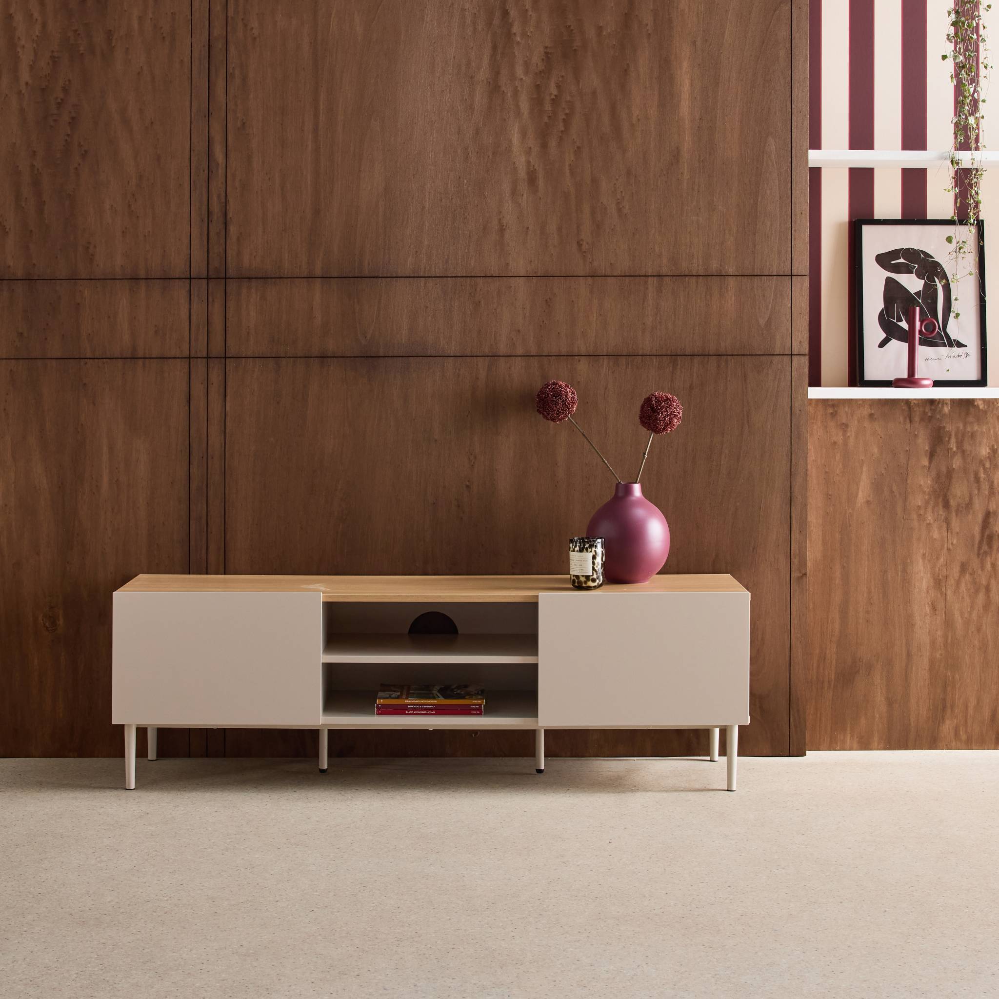 Meuble TV métal et décor bois 2 portes 140cm ASHTON