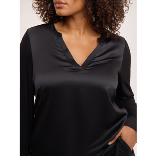 Fiorella Rubino - T-shirt bimaterica in raso e jersey - Nero