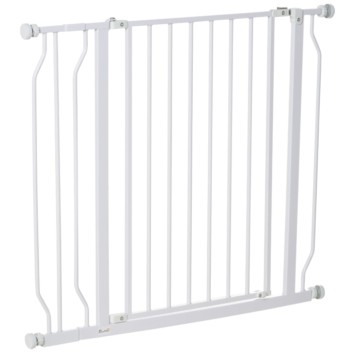 Barrera de Seguridad de Perros Extensible para Escaleras y Puertas 75-95 cm con Extensión Montaje a Presión Acero Altura 76 cm Blanco