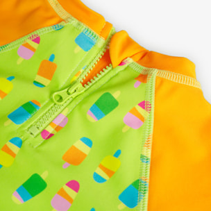 Camiseta bebé niño, poliamida estampada, verde, mangas