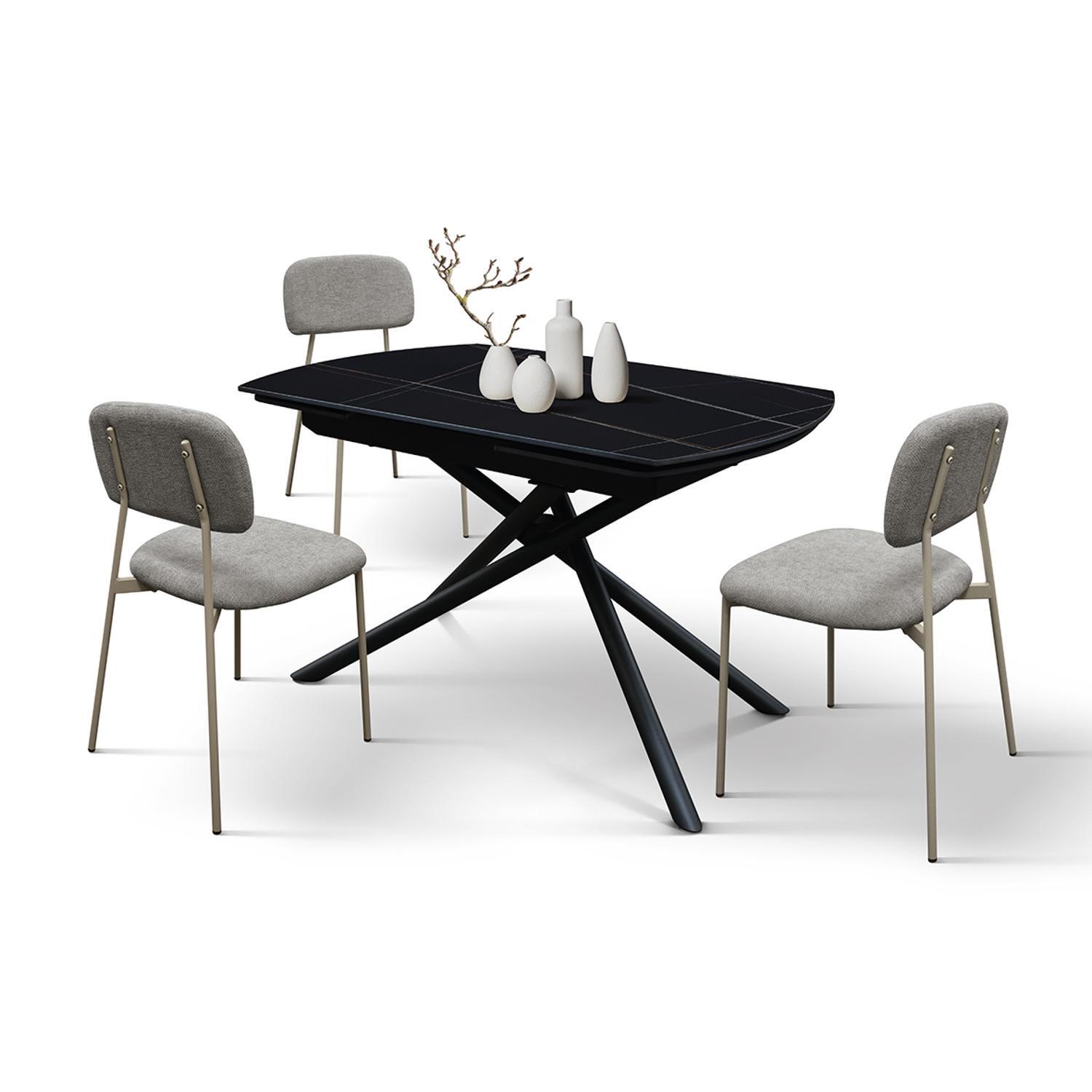 Tavolo BONIFACIO in ceramica nero Sahara e base in metallo verniciato nero, allungabile 120x88 cm - 180x88 cm