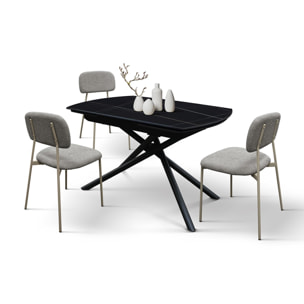 Tavolo BONIFACIO in ceramica nero Sahara e base in metallo verniciato nero, allungabile 120x88 cm - 180x88 cm