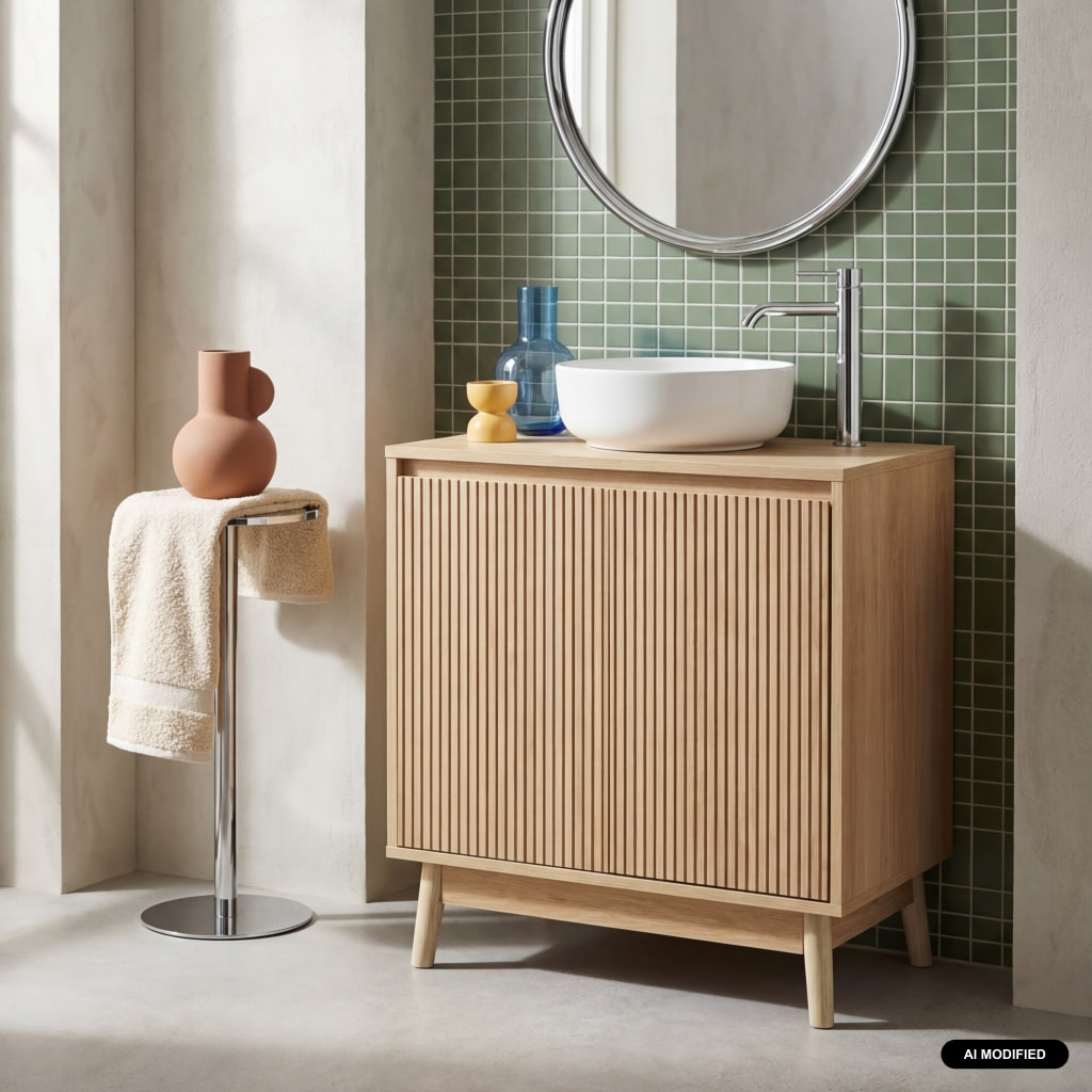 Meuble sous lavabo scandinave décor bois LINEAR