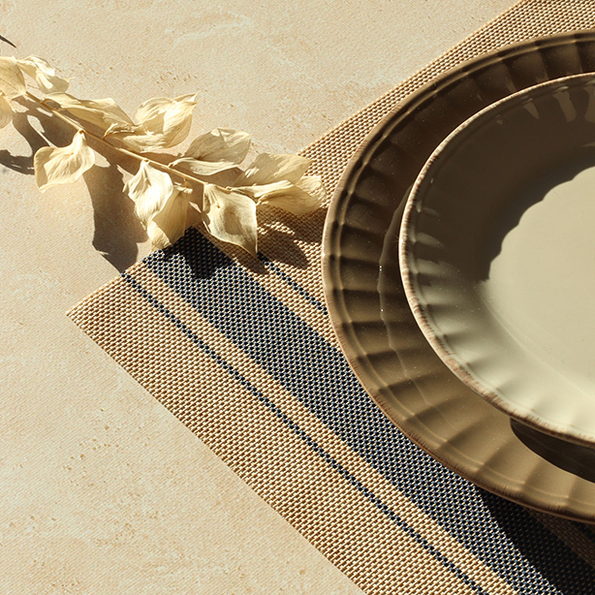 Lot de 6 sets de table tissé en PVC beige et bleu 45x30cm