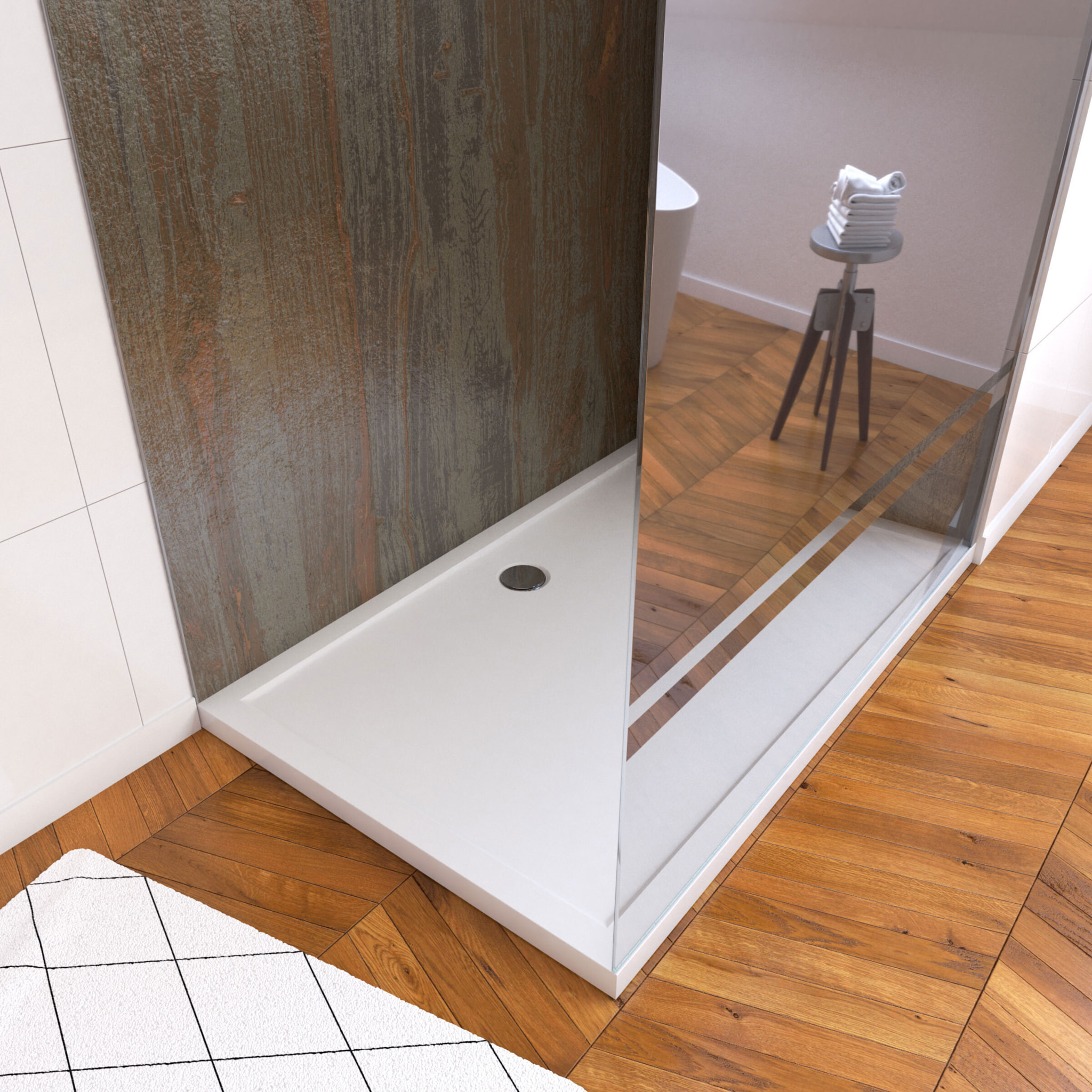 Pack panneaux muraux Wood Stone + paroi FREEDOM 2 MIROIR + receveur WHITNESS