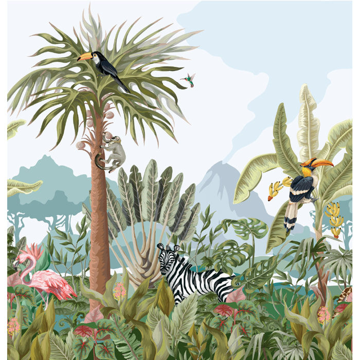 Papier peint panoramique jungle préencollé animaux sauvages H 250 x L 240 cm