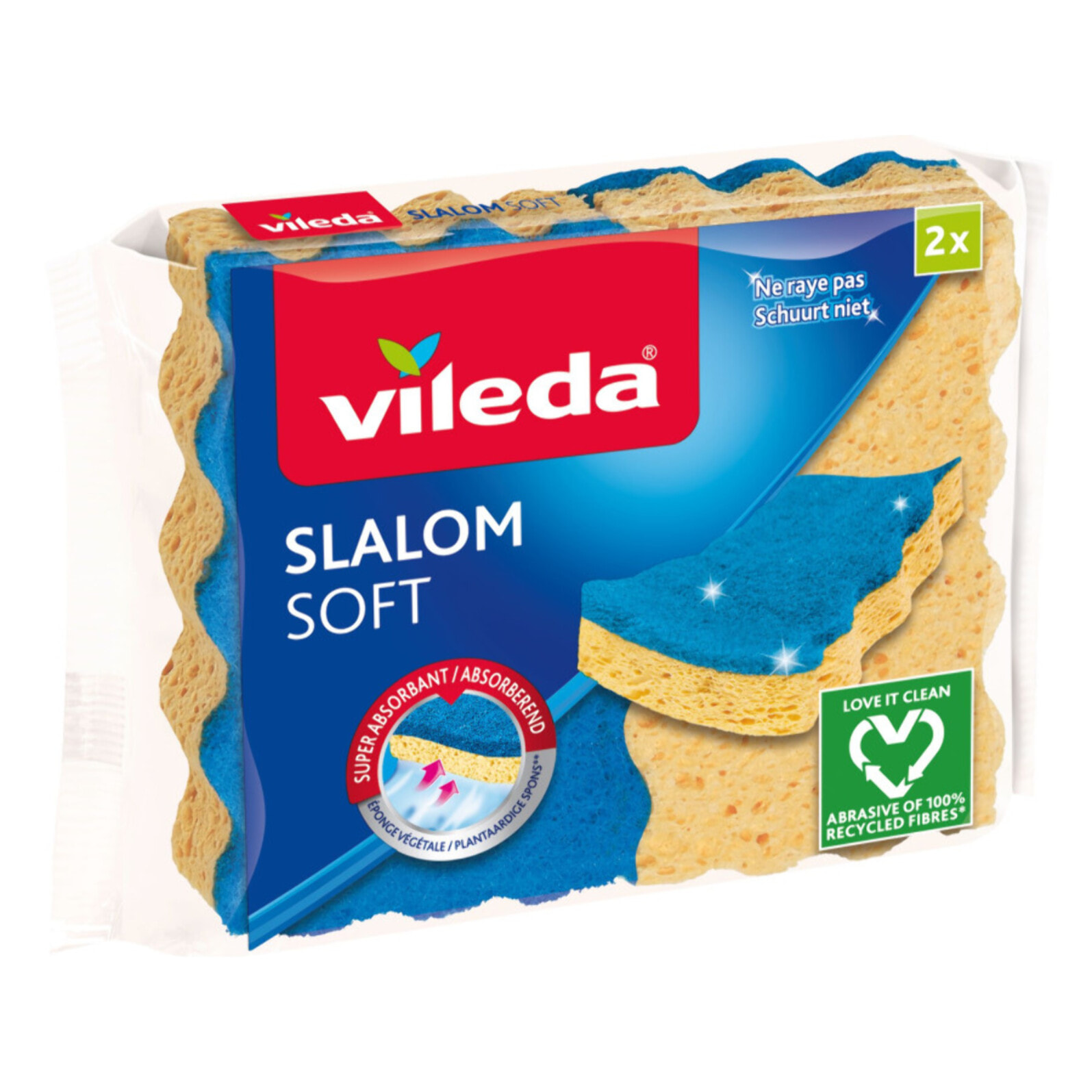 Vileda - Pack de 15 x 2 - Eponges en viscose Slalom Soft - 30 éponges