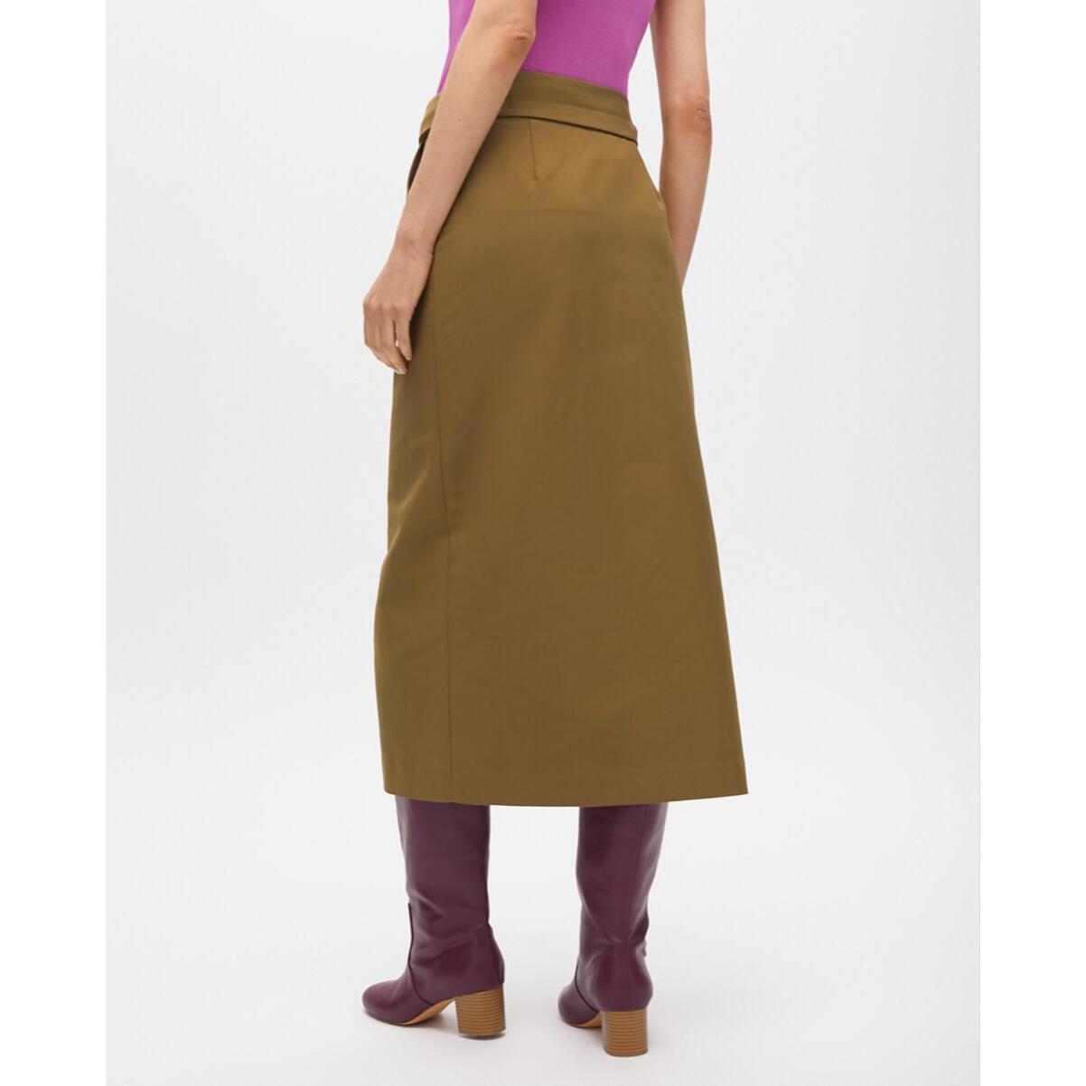 Gonna Midi con Cintura a Fiocco e Dettagli di Bottoni