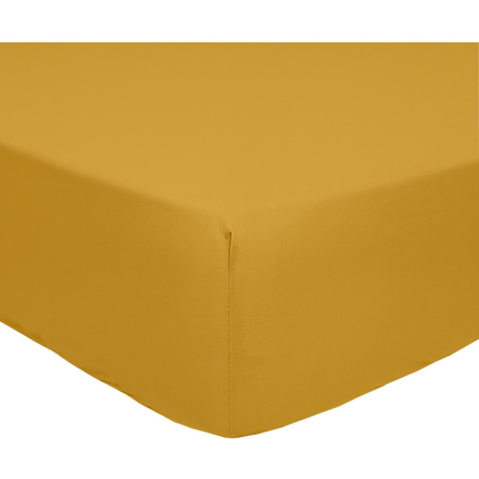 Drap housse 100% percale de coton 80fils_moutarde