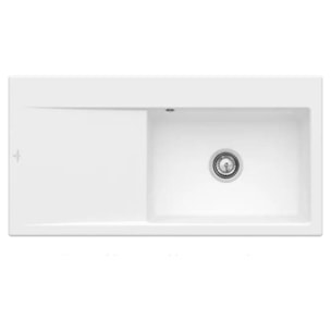 Evier a encastrer 1 bac Subway Style 60 egouttoir à gauche vidage manuel Stone White CeramicPlus