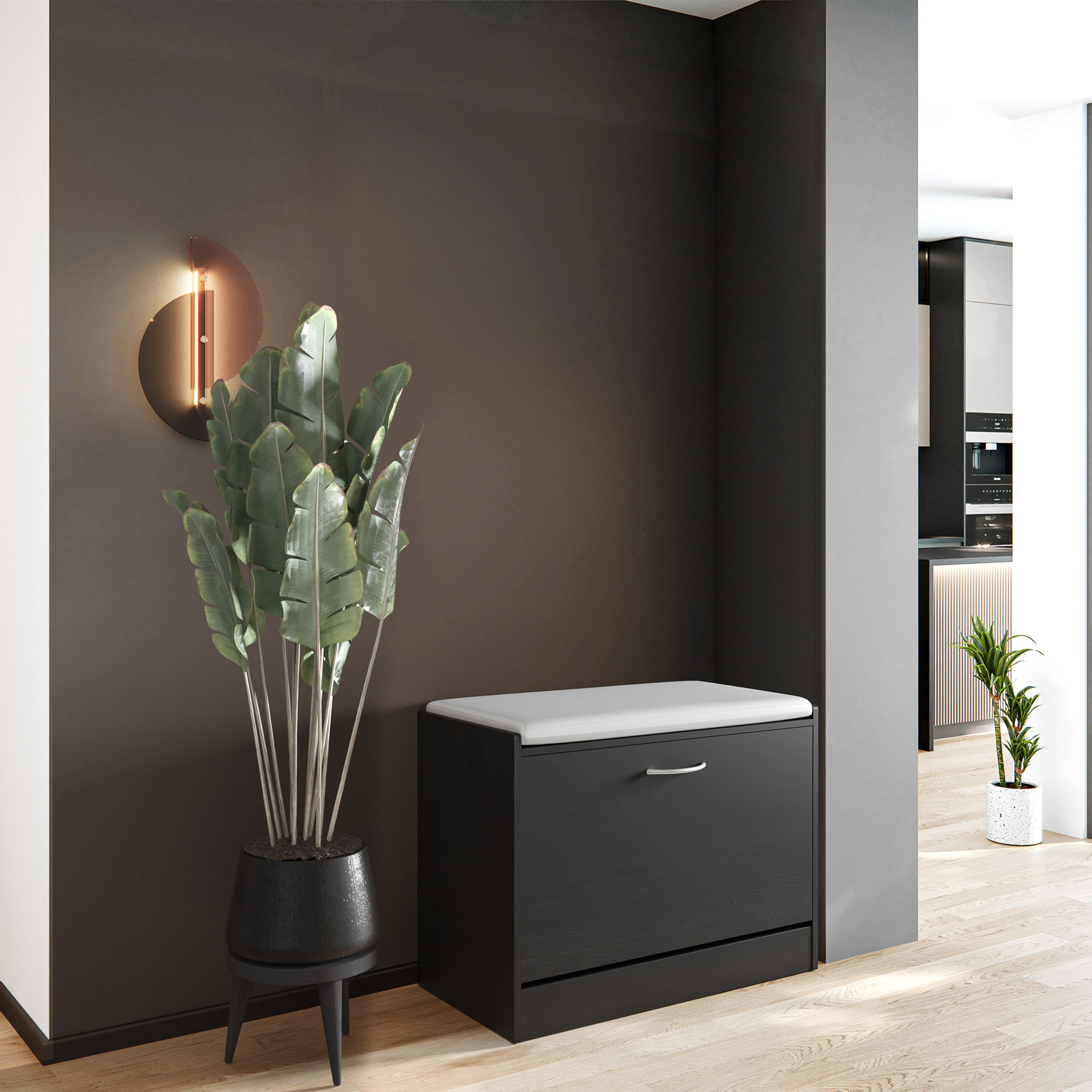 Panca Scarpiera Da Ingresso Salvaspazio Cuscino Anta Ribalta Seduta Imbottita In Ecopelle Soggiorno Casa Camera Ufficio 60 x 30 x 48 Cm Nero