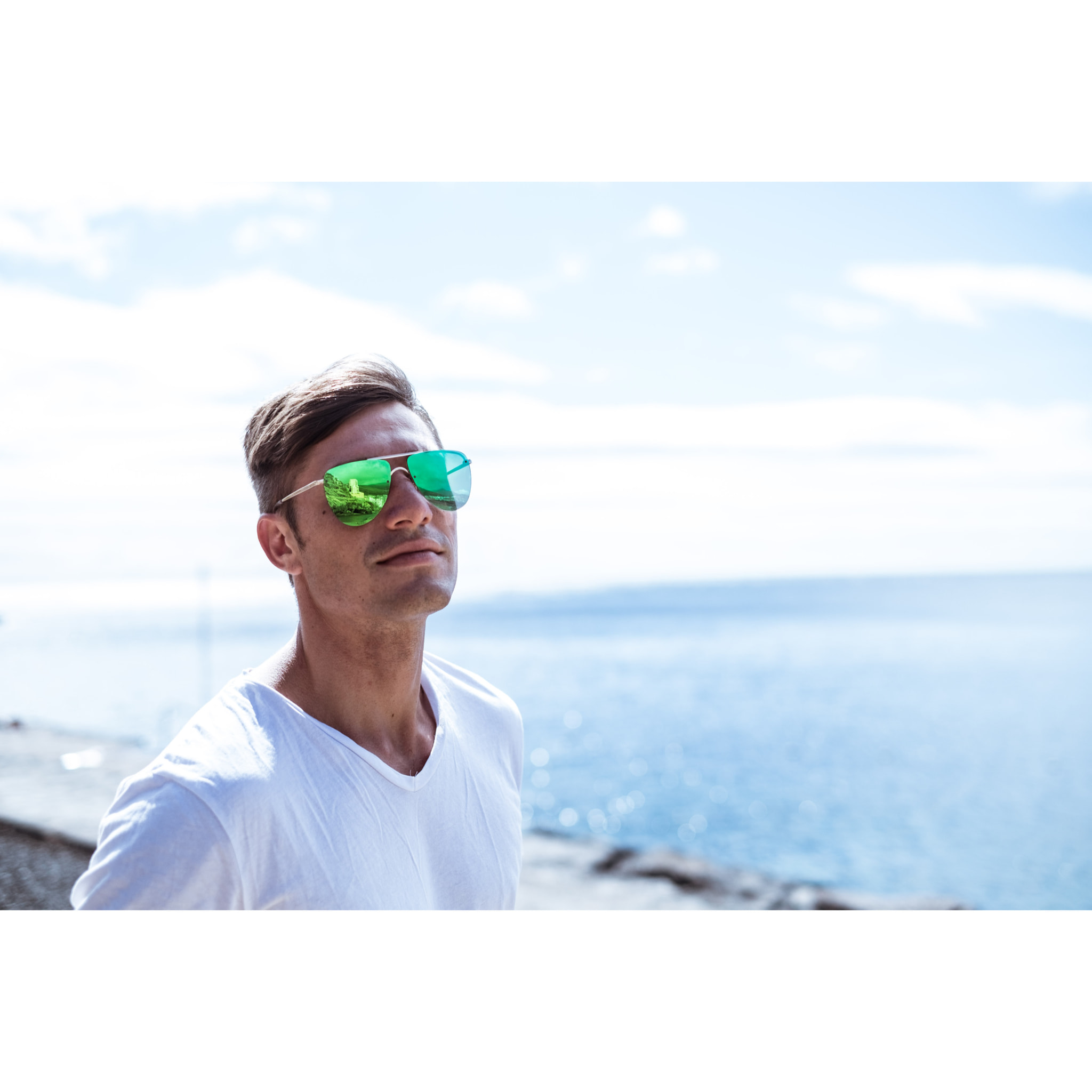 Gafas de sol OCEAN LONG BEACH - Nueva / De pc con montura dorada mate y lente plana revo verde diamante real