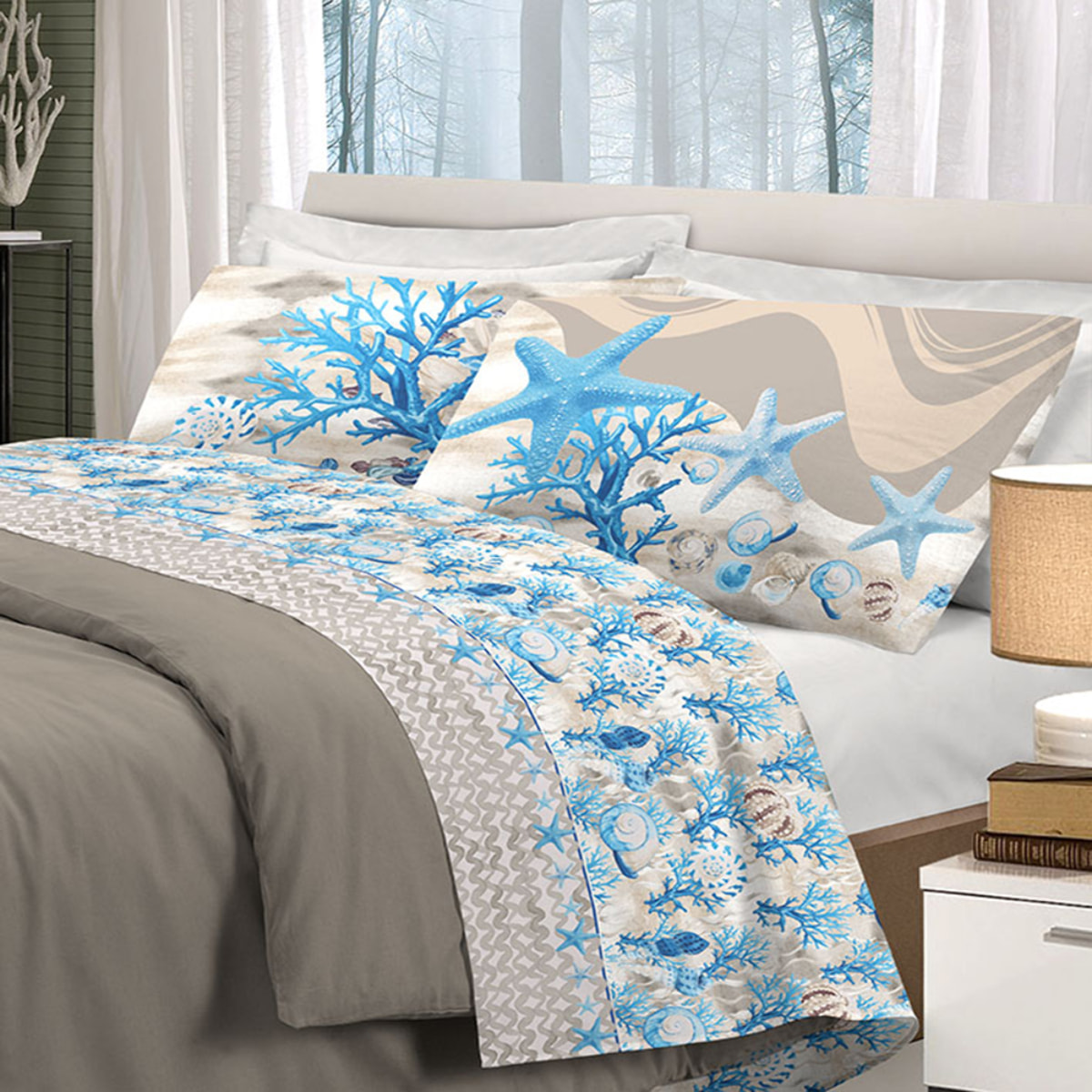 Completo letto marina azzurro 100% cotone