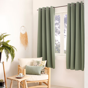 Rideau occultant fil noir avec 8 œillets - Vert