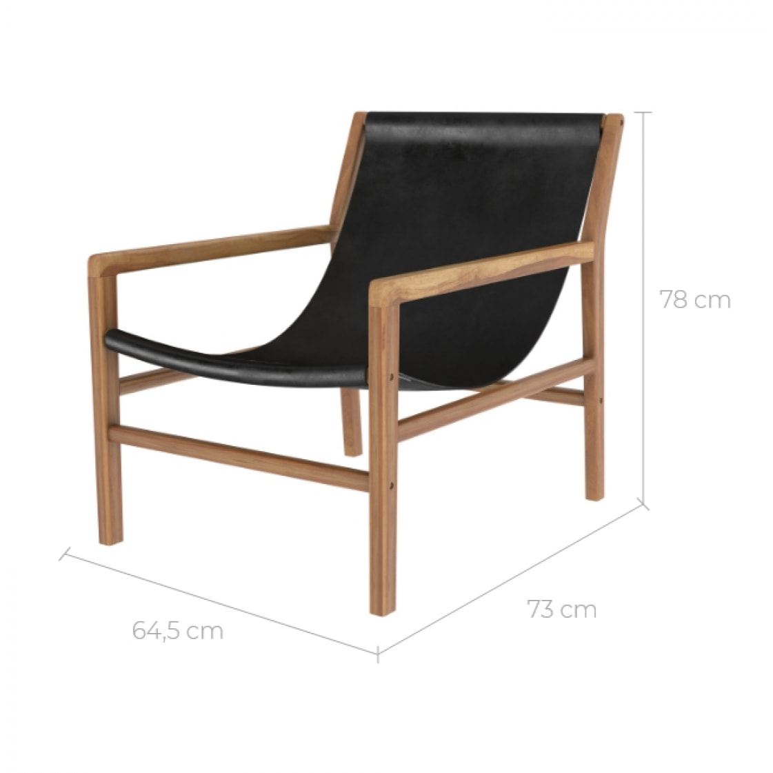 Fauteuil lounge en teck et cuir de vachette noir - Apache