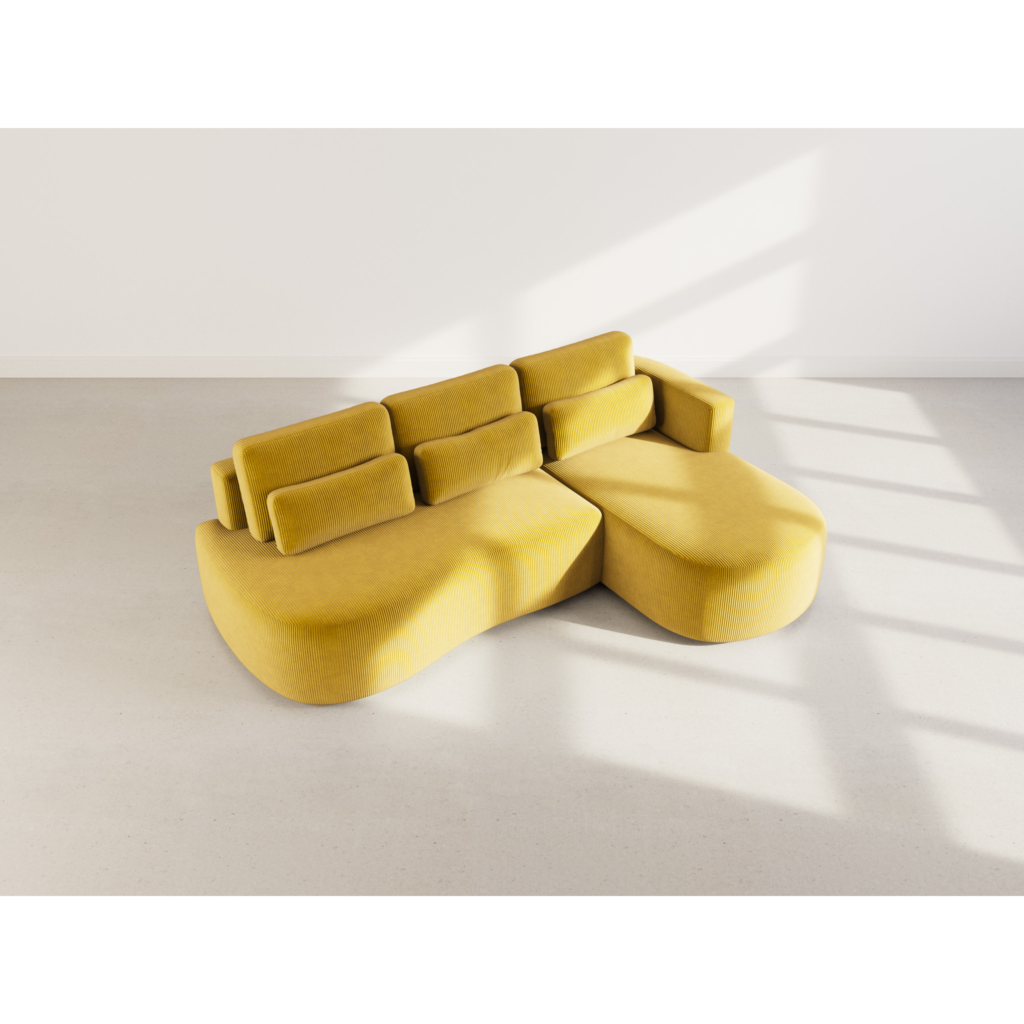 Mahina - canapé d'angle droit 4 places convertible avec coffre en velours côtelé - Jaune