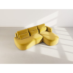Mahina - canapé d'angle droit 4 places convertible avec coffre en velours côtelé - Jaune