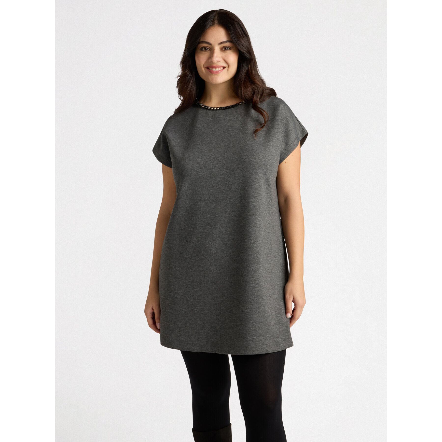 Fiorella Rubino - Vestito in punto Milano con ricamo - Grigio