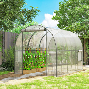 Invernadero de Exterior 3x2x2 m, Invernadero de Túnel con Puerta Enrollable, 2 Ventanas de Malla, Cubierta de Plástico y Marco de Acero, Anti-UV, para Cultivos, Plantas, Flores, Transparente