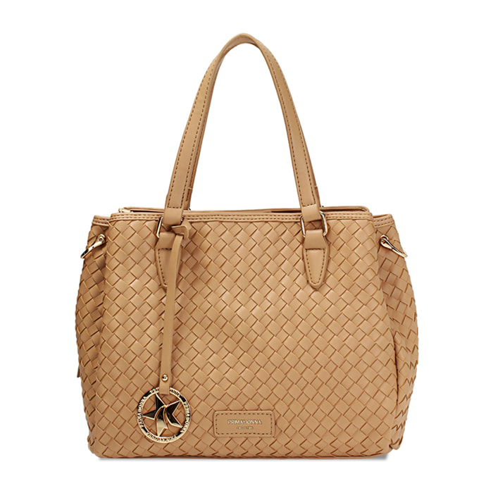 Borsa a mano donna beige intrecciata