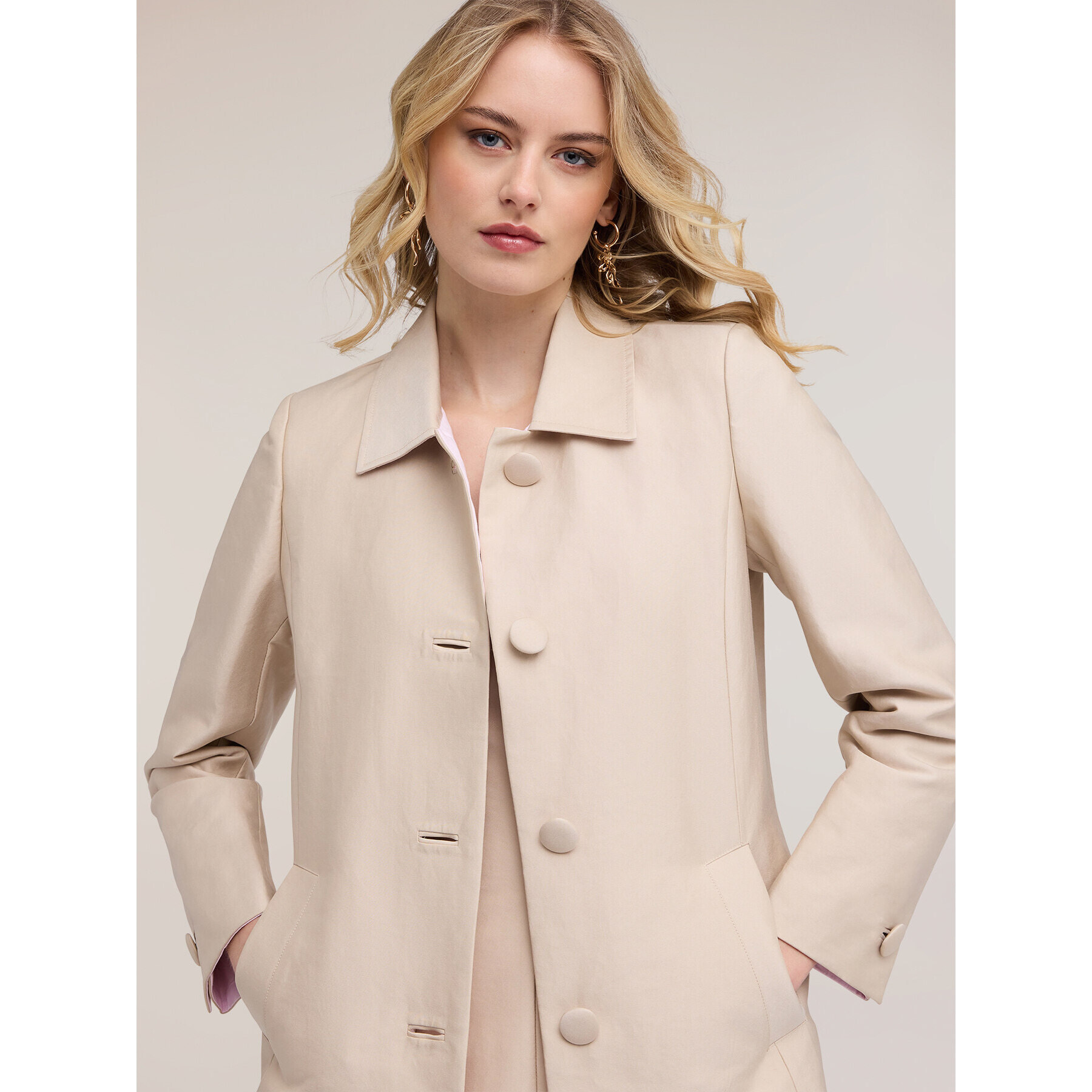 Motivi - Cappotto in raso di cotone - Beige