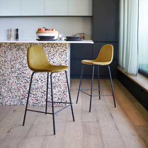 Lot de 2 chaises pour îlot central 65 cm en velours jaune - Henrik