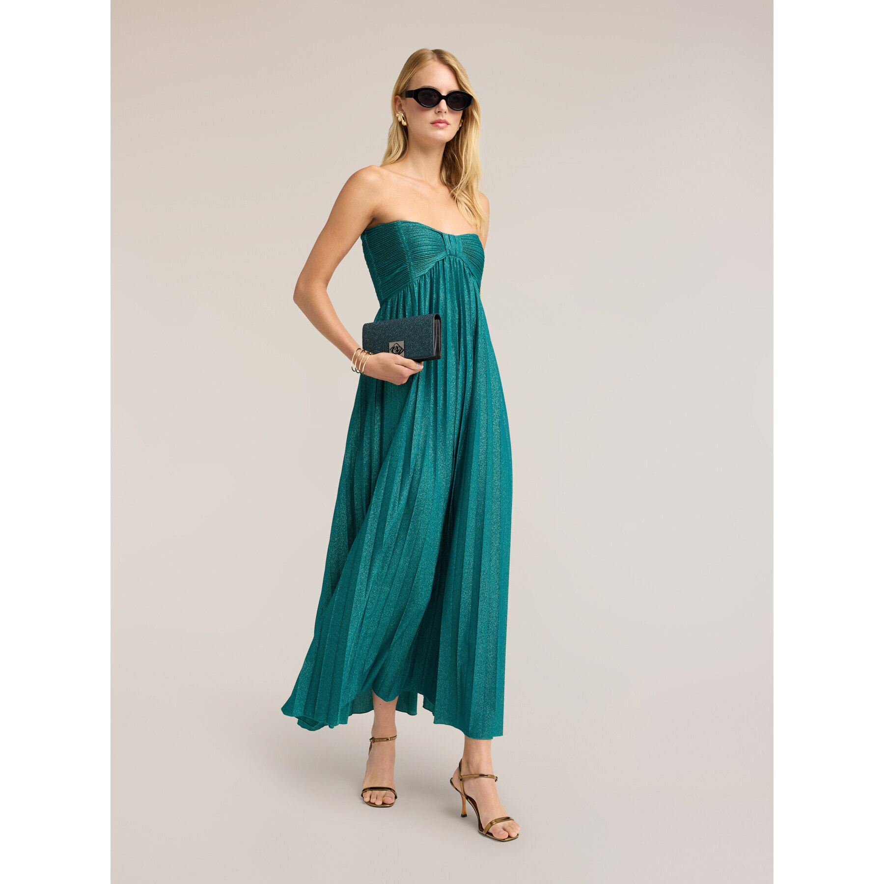 Motivi - Vestido largo plisado en jersey lurex - Verde
