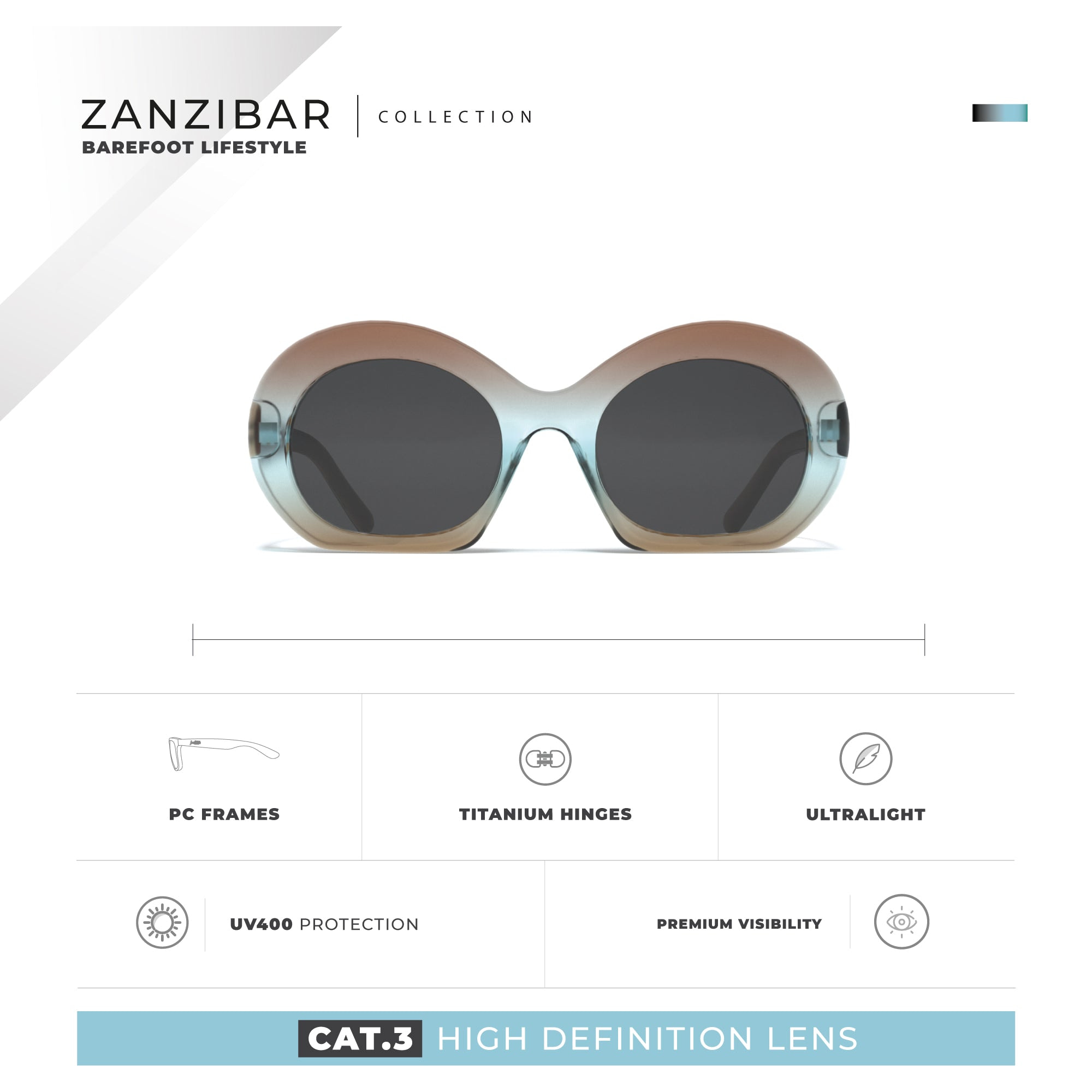 Gafas de Sol Zanzibar Azul Hanukeii para hombre y mujer