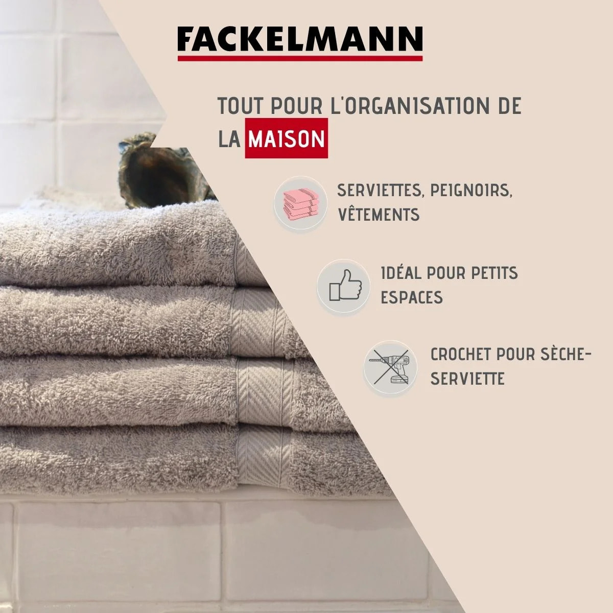 Ensemble de 4 crochets pour sèche serviette Fackelmann Tecno