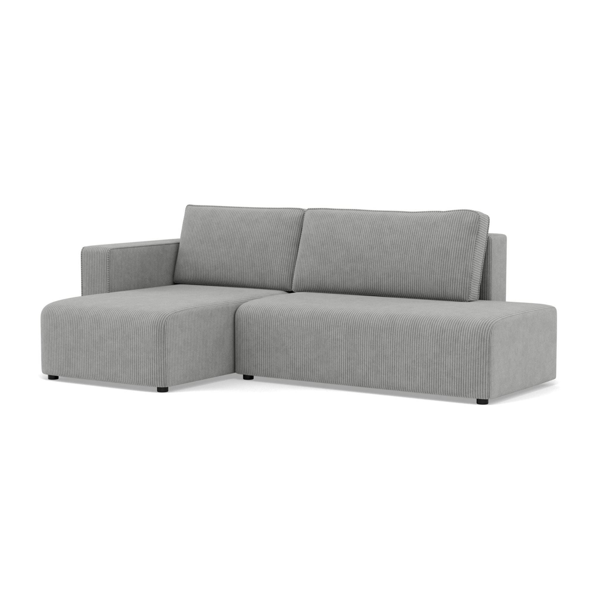 Topaze - canapé d'angle gauche 4 places convertible avec coffre sans accoudoir en velours côtelé - Gris clair