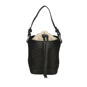 Borsa a secchiello da donna - Modello Alyssa - Pelle & Paglia - 13.0 x 16.0 x 10.0 cm