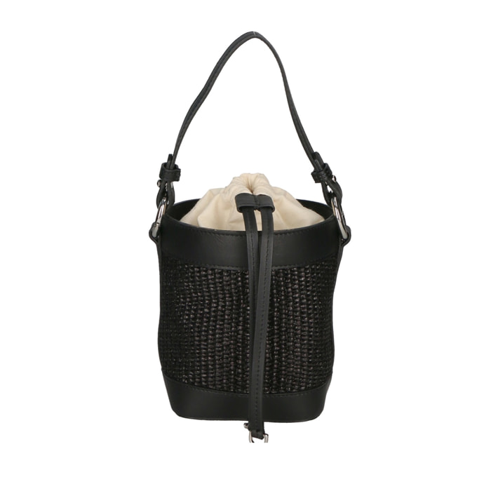 Borsa a secchiello da donna - Modello Alyssa - Pelle & Paglia - 13.0 x 16.0 x 10.0 cm