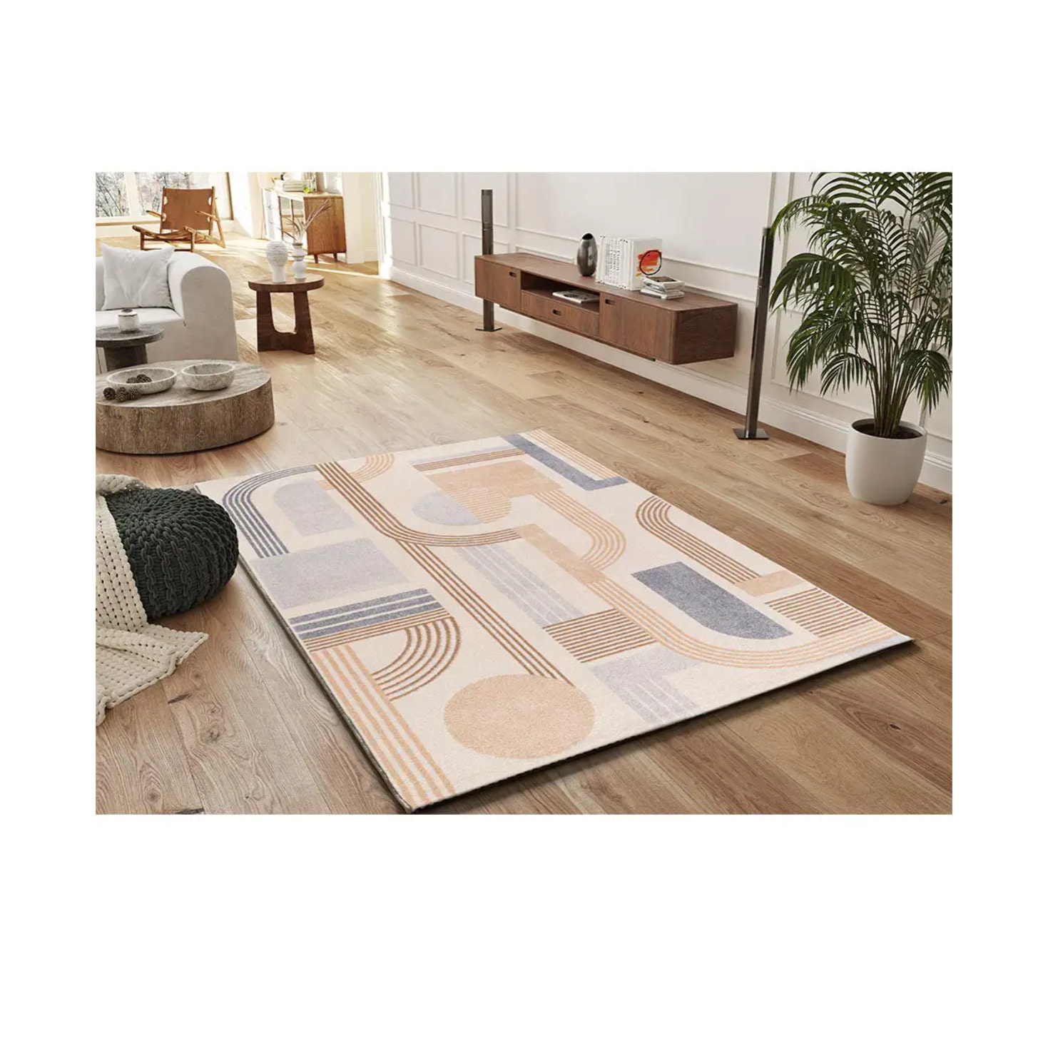 ASTRA Alfombra geométrica de pelo corto beige, varias medidas disponibles.