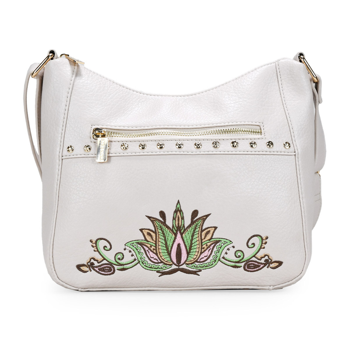 Bolso bandolera beige con bordado
