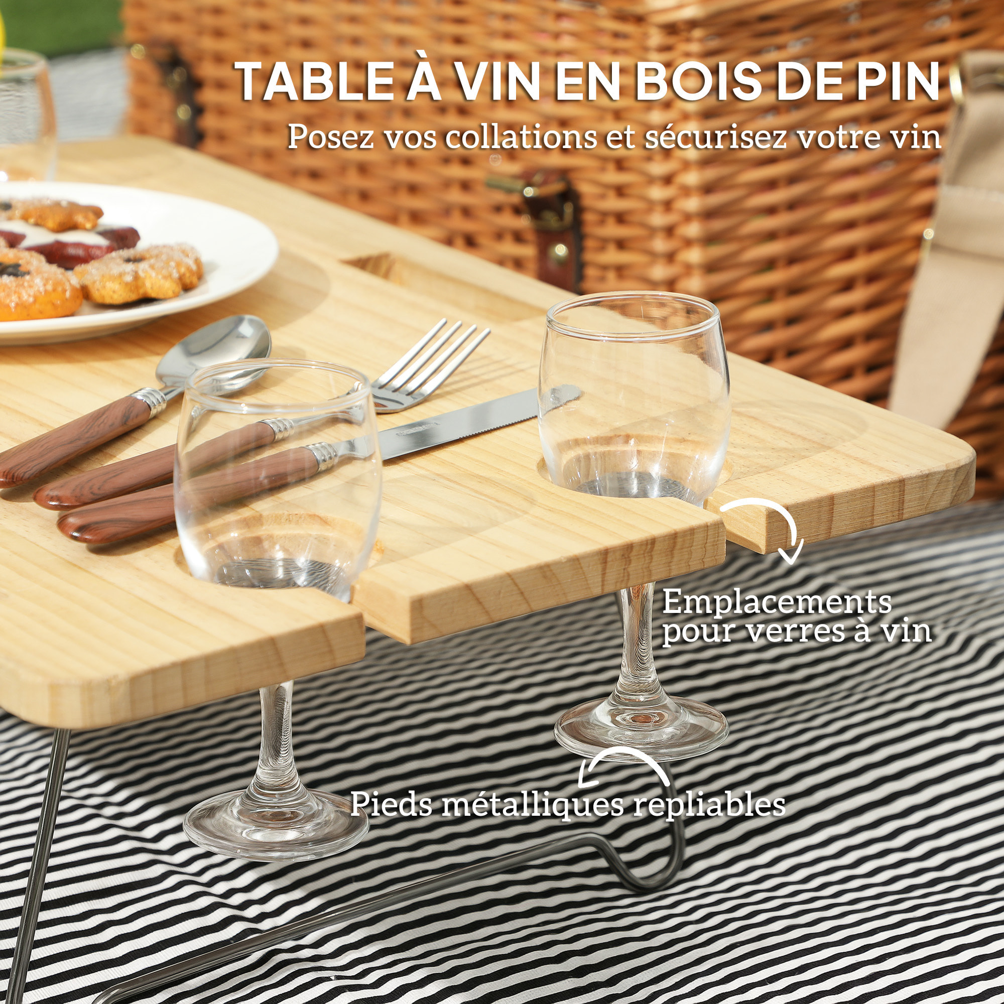 Panier de pique-nique en osier ensemble panier pique-nique 4 personnes avec petite table et accessoires