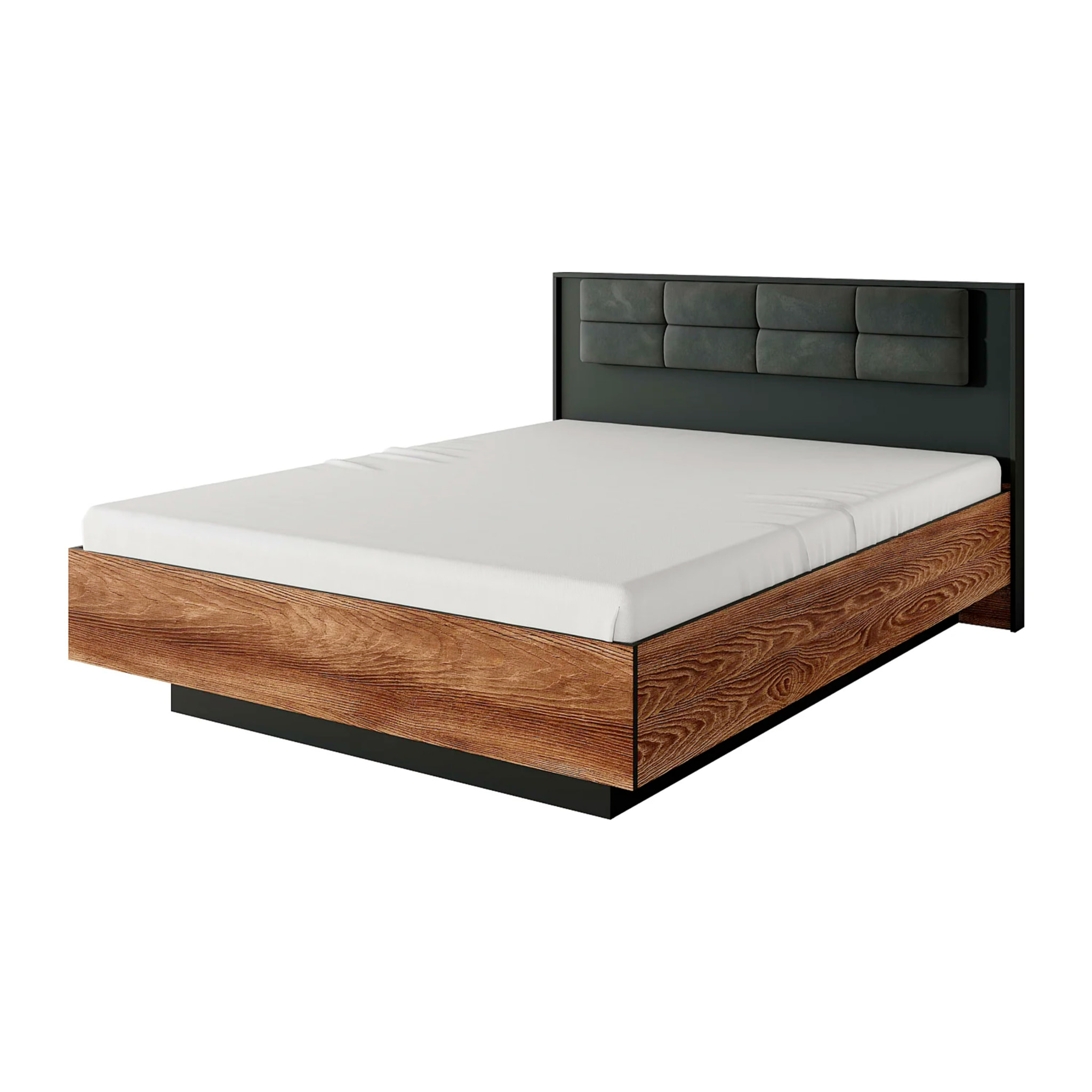 Testiera Imbottita E Struttura Letto Matrimoniale Con Contenitore Design Moderno Camera Da Letto 166.6 x 210 x 102 Cm Castagno E Antracite