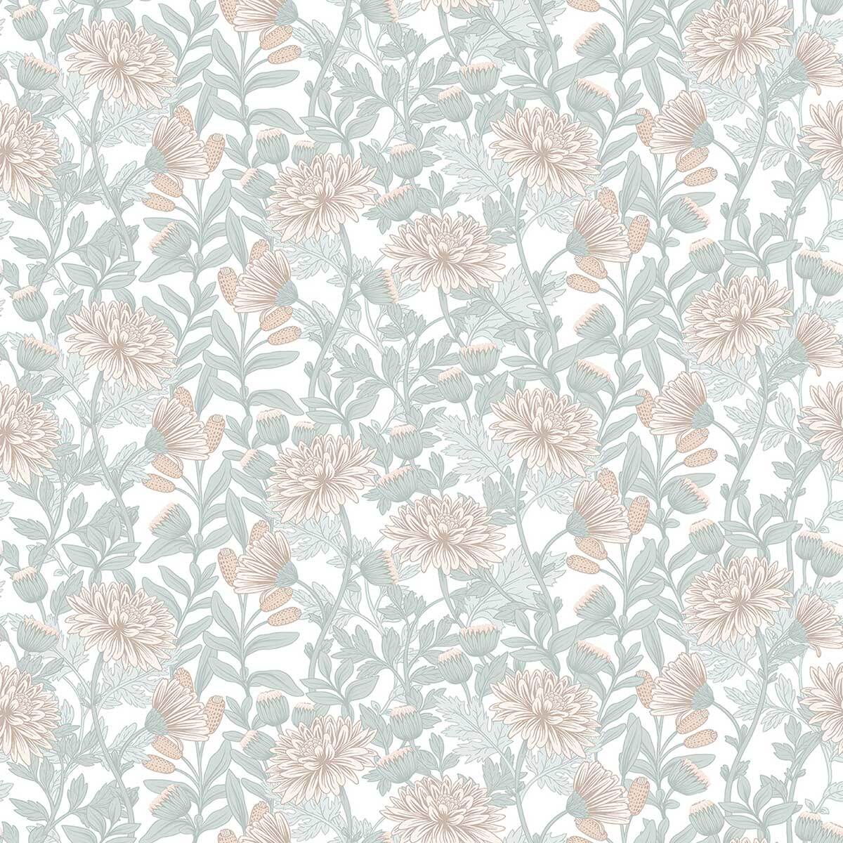 Papier peint chrysanthèmes beige brume