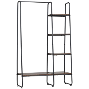 Perchero de Ropa de Madera Perchero Multiusos con 5 Estantes de Almacenaje y Barra para Colgar para Dormitorio Salón Entrada Estilo Industrial 101x39x160 cm Rústico