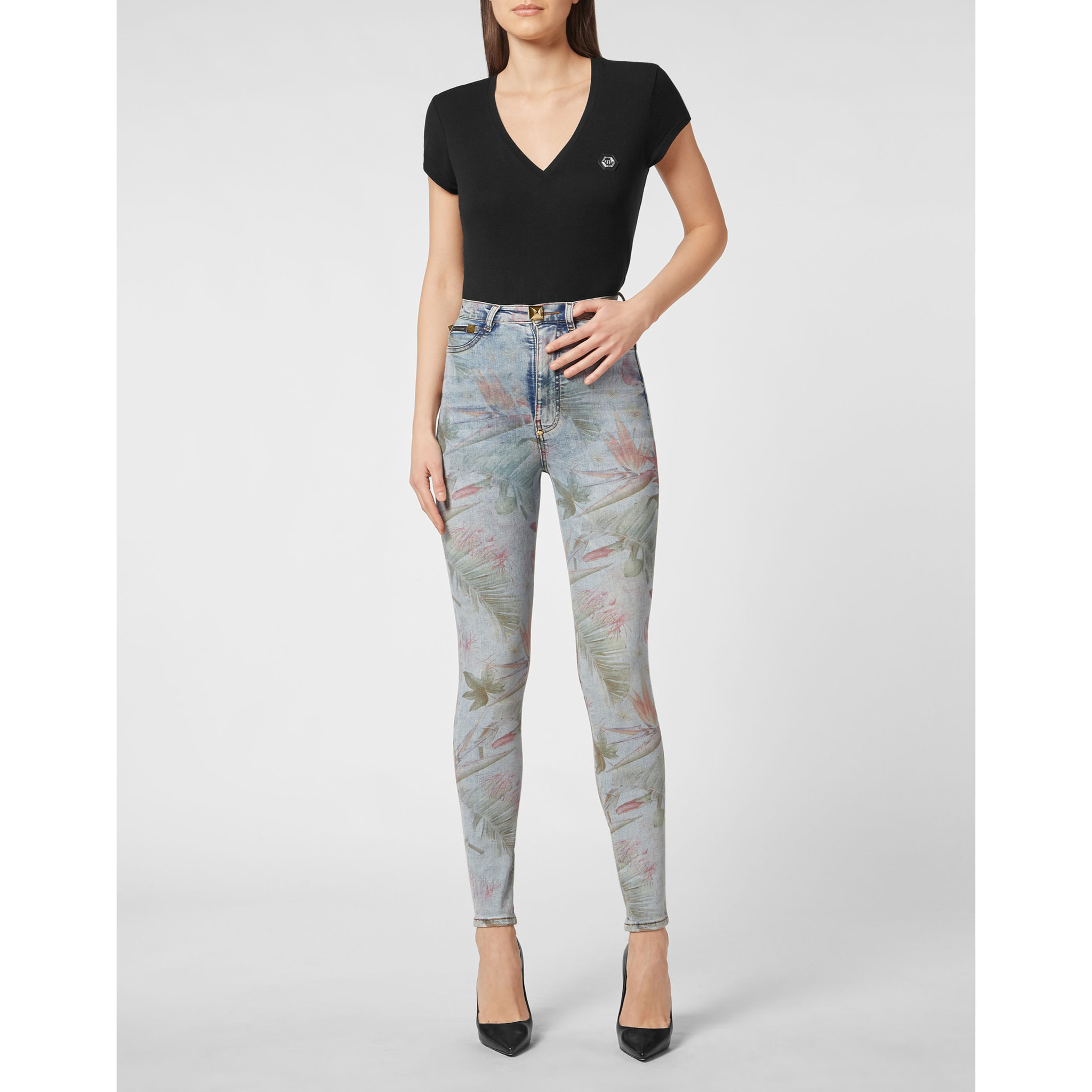 PHILIPP PLEIN Super High Waist Jegging FLOWERS