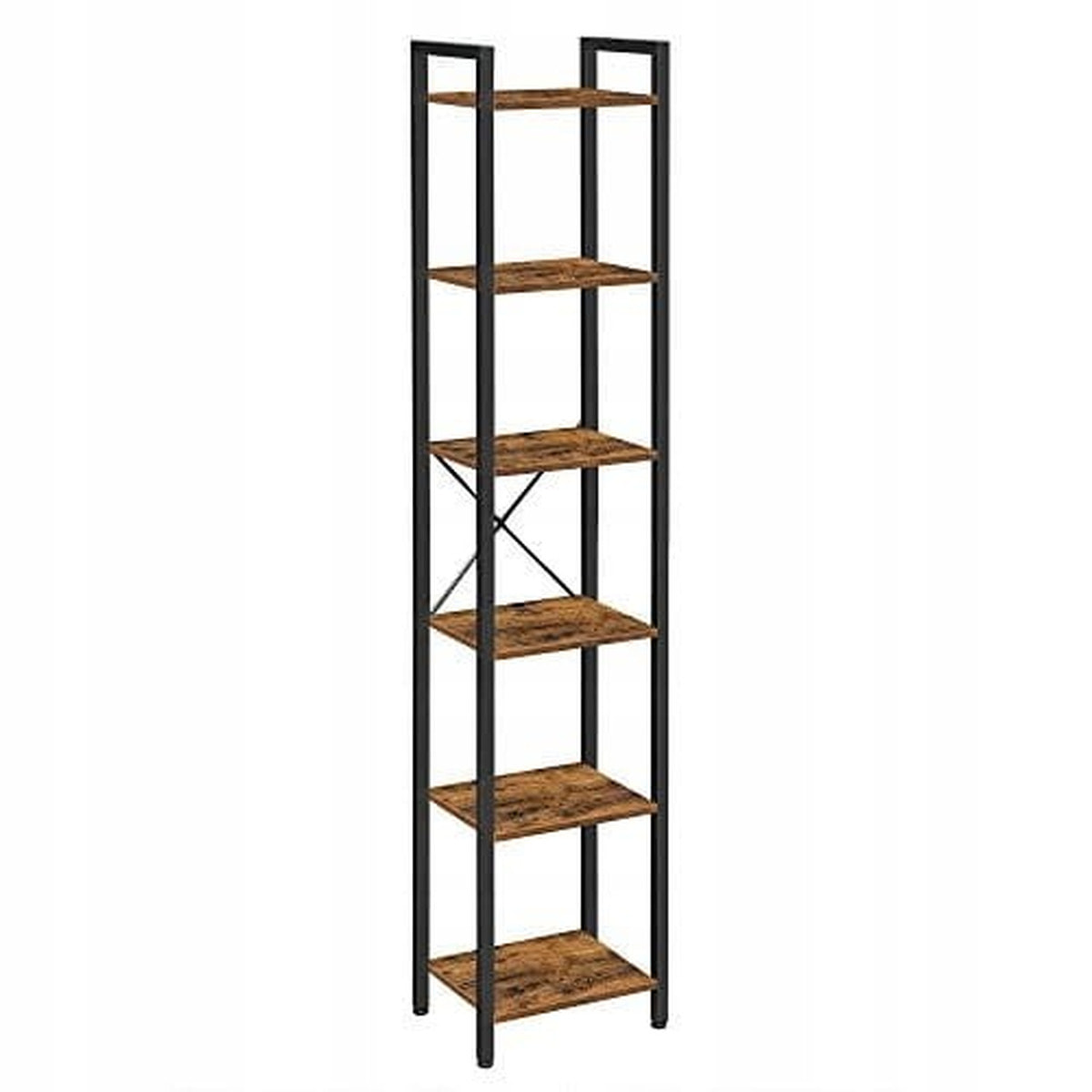 Libreria a colonna industrial in acciaio e legno con 6 ripiani