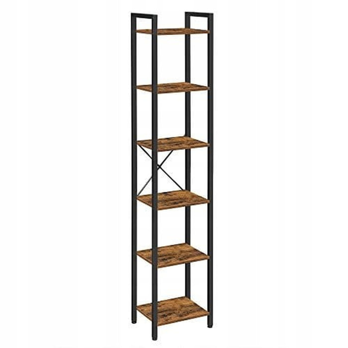 Libreria a colonna industrial in acciaio e legno con 6 ripiani