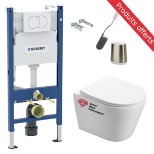Pack WC sans bride Infinitio + Abattant softclose slim + Bâti Geberit UP100 + Plaque blanche + Brosse Joseph Joseph OFFERTE
