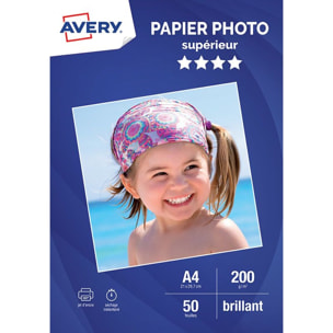 Papier photo AVERY 50 Photos brillantes A4 200g/m²