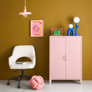 Commode/armoire en métal rose. 2 espaces de rangement. casiers