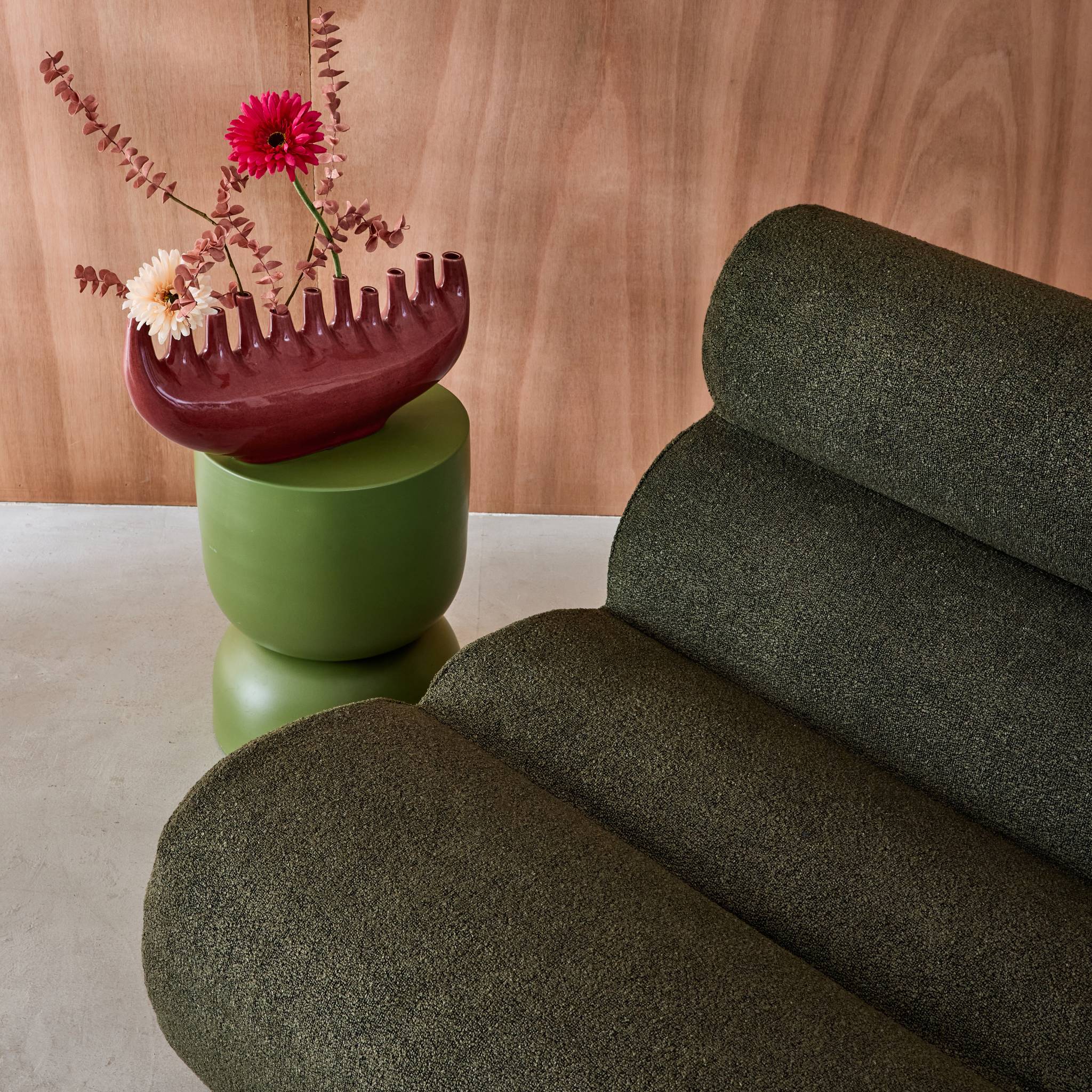 Lot de 2 chauffeuses bouclette texturée kaki 1 place - L 81 x P 99 x H 75cm - Nova