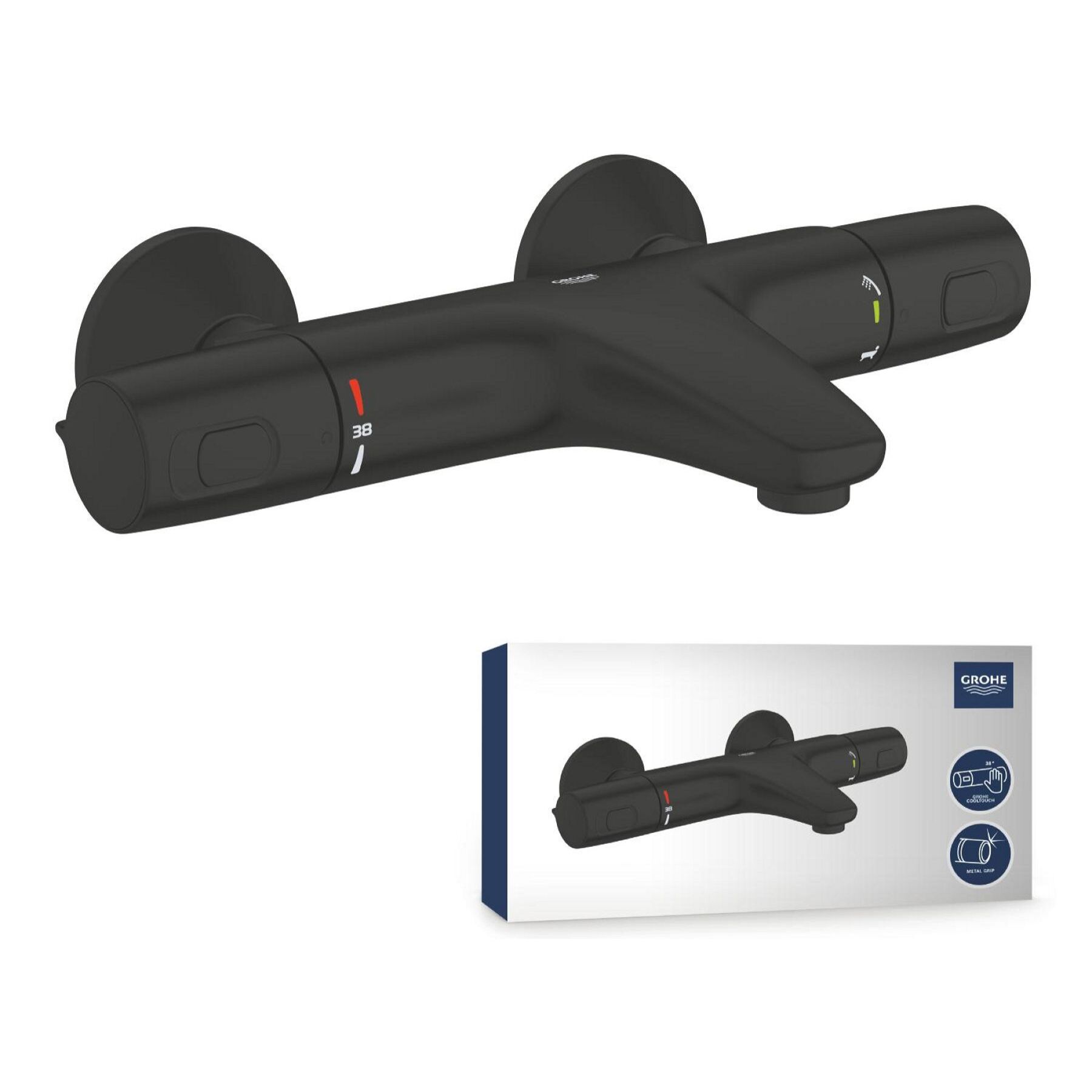 Mitigeur thermostatique Bain/Douche Precision Trend, noir mat